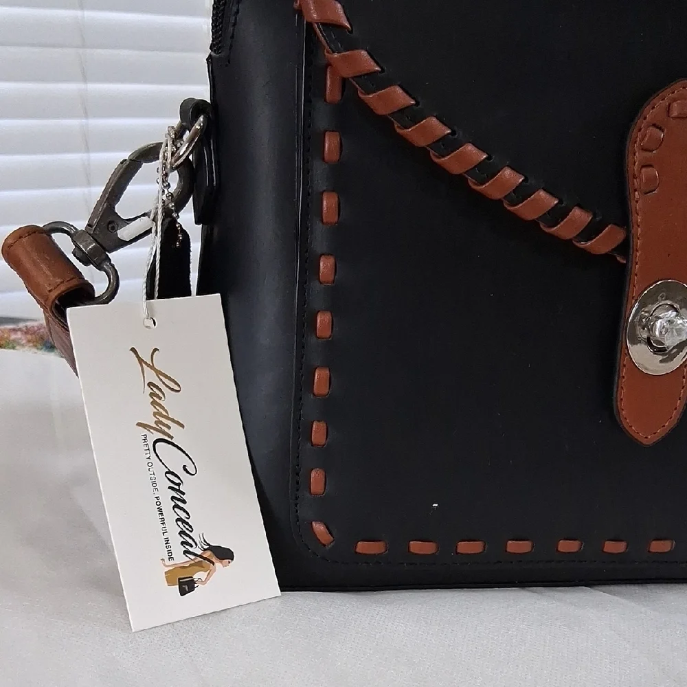 Lady Conceal Black and Brown Leather Crossbody Bag - Picture 3 of 13